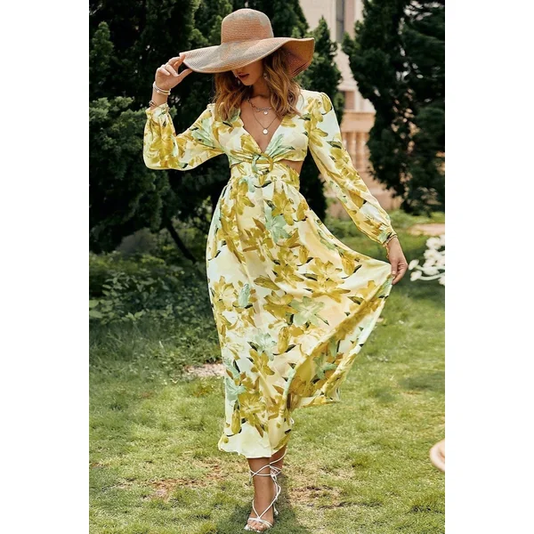 Robe Bohème Verte À Manches Bouffantes