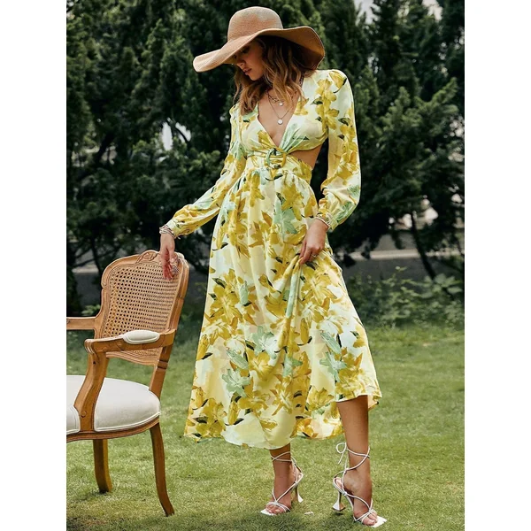 Robe Bohème Verte À Manches Bouffantes
