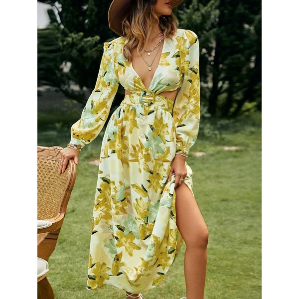 Robe Bohème Verte À Manches Bouffantes