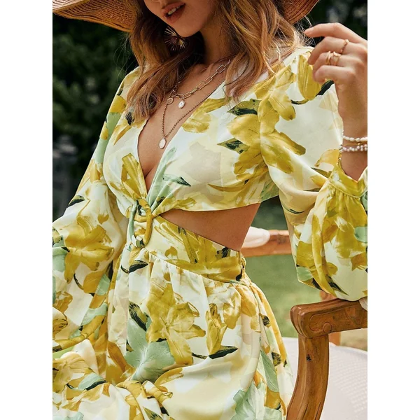 Robe Bohème Verte À Manches Bouffantes