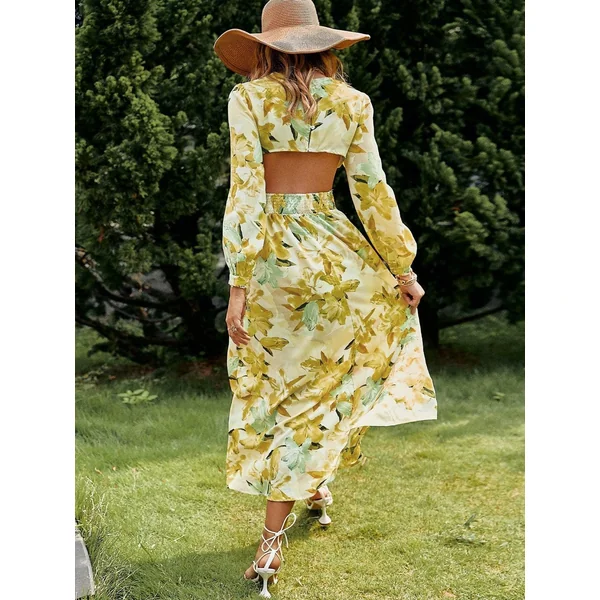 Robe Bohème Verte À Manches Bouffantes