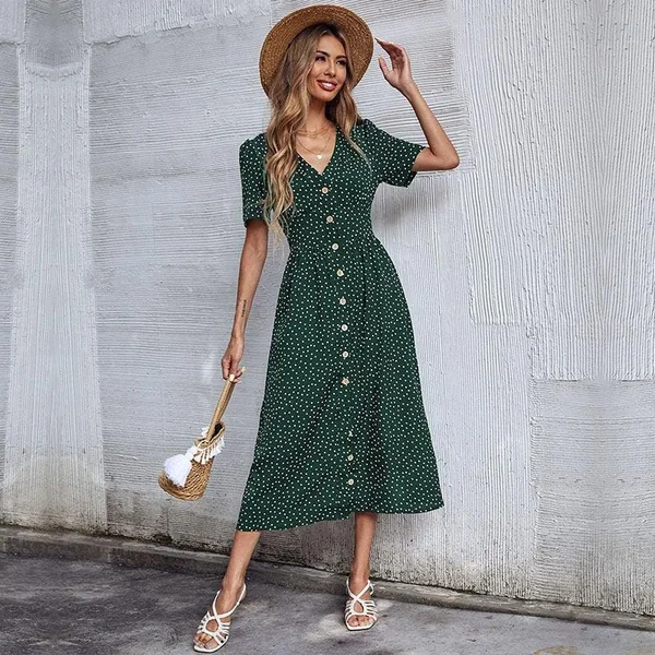 Robe Bohème Verte À Pois