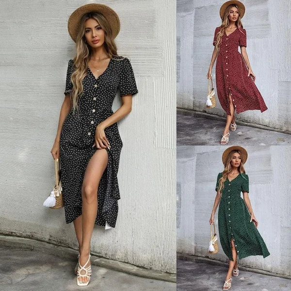 Robe Bohème Verte À Pois