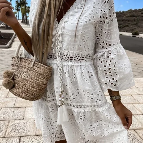 Robe bohémienne courte à manches évasées