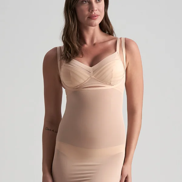 Robe buste ouvert gainante Marron Bye Bra Powermesh Shapewear Bye Bra