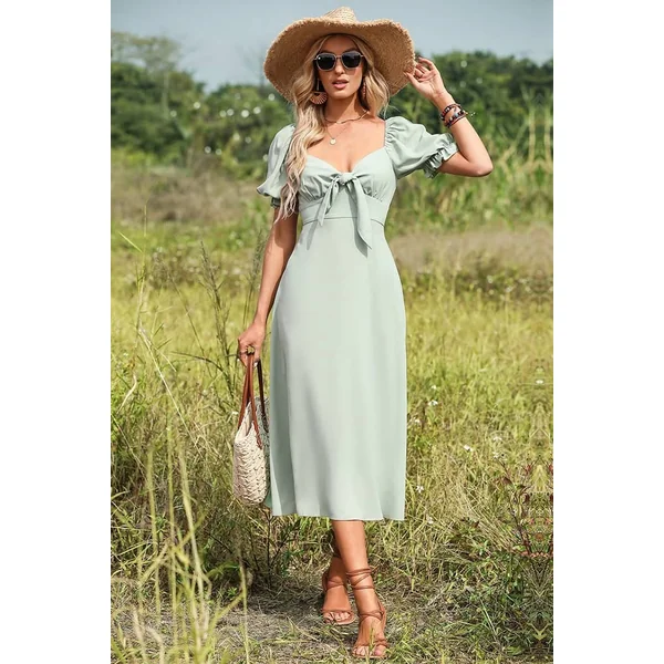 Robe Champêtre Chic Femme Verte Pâle