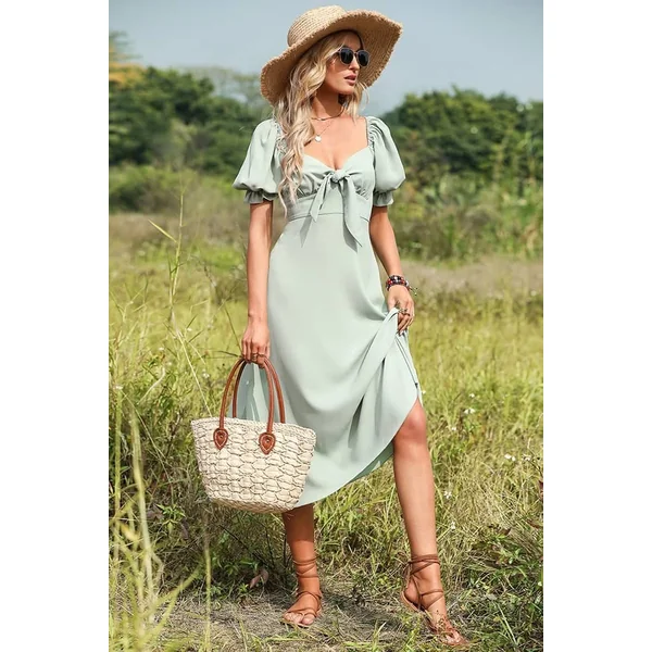 Robe Champêtre Chic Femme Verte Pâle