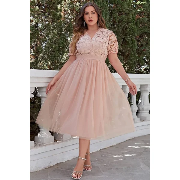 Robe Champêtre Rose Poudré Grande Taille