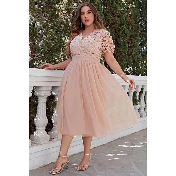 Robe Champêtre Rose Poudré Grande Taille