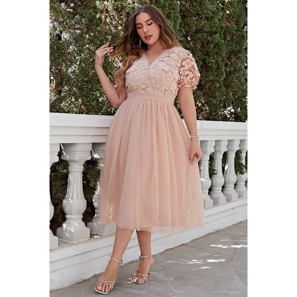 Robe Champêtre Rose Poudré Grande Taille