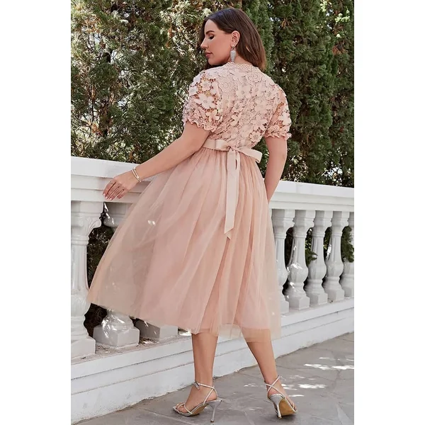 Robe Champêtre Rose Poudré Grande Taille