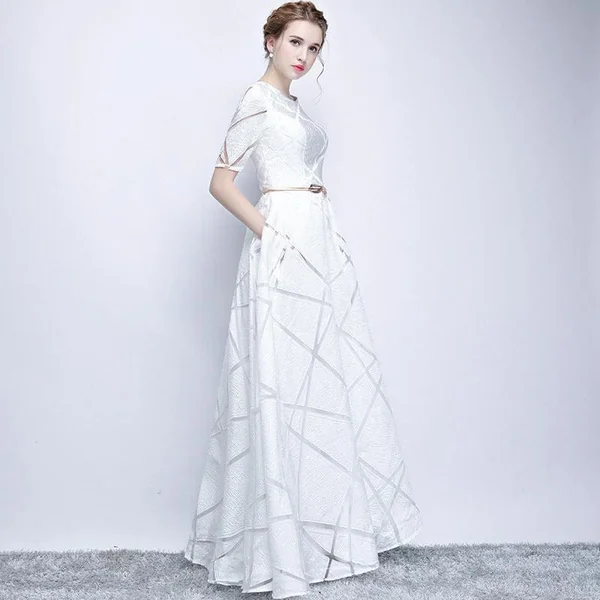 Robe Cocktail Blanche Longue Bohème Champêtre