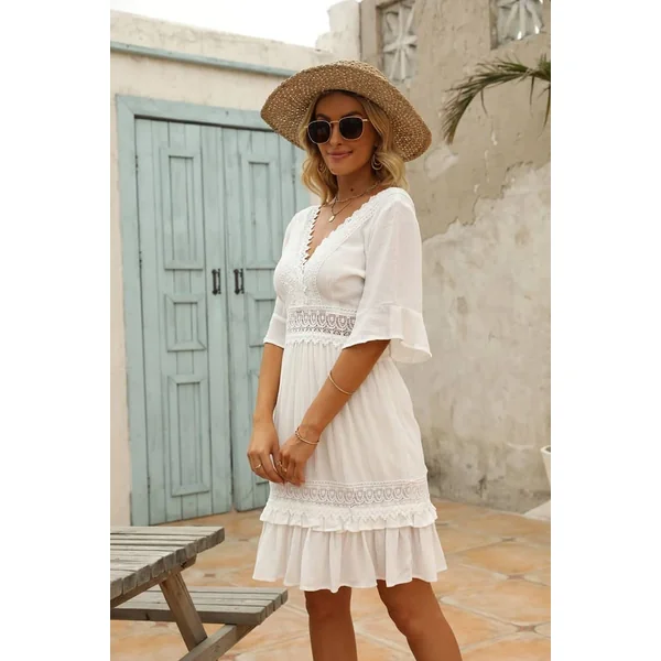 Robe Coupe Droite Dentelle Femme Champêtre