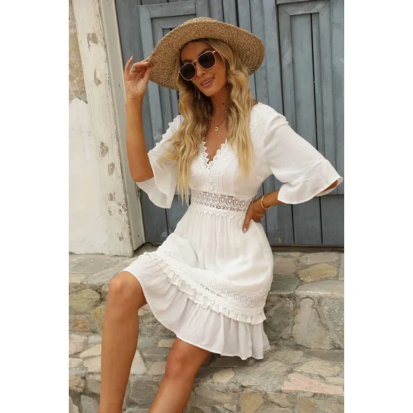 Robe Coupe Droite Dentelle Femme Champêtre