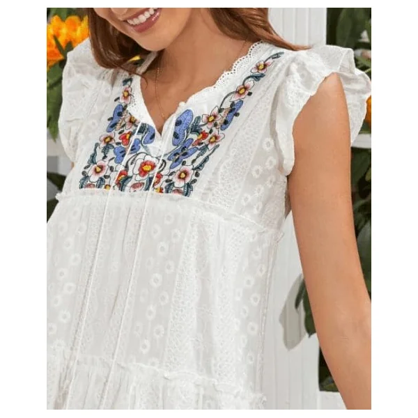 Robe Courte Blanche Brodée Bohème
