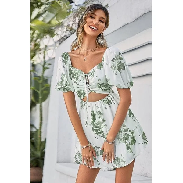 Robe Courte Bohème À Manches Bouffantes