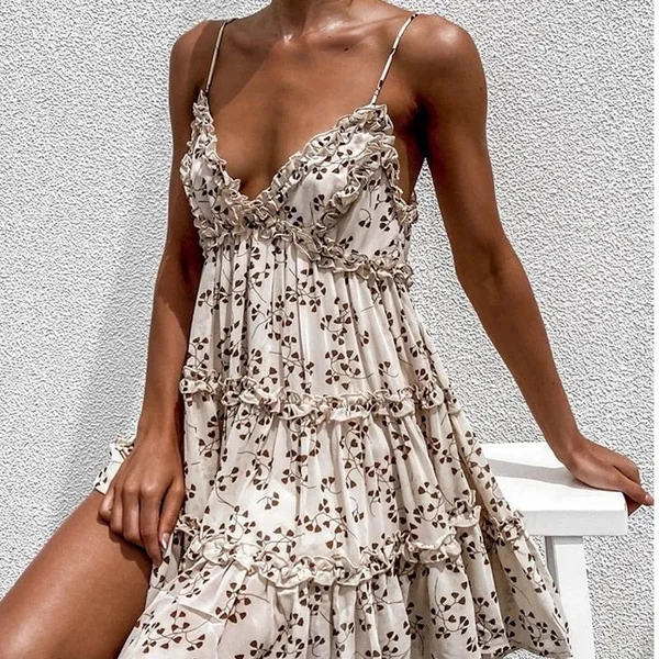 Robe courte bohème à volants