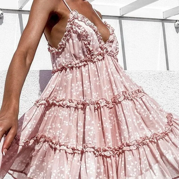 Robe courte bohème à volants
