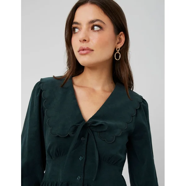 Robe courte col claudine Vert sapin