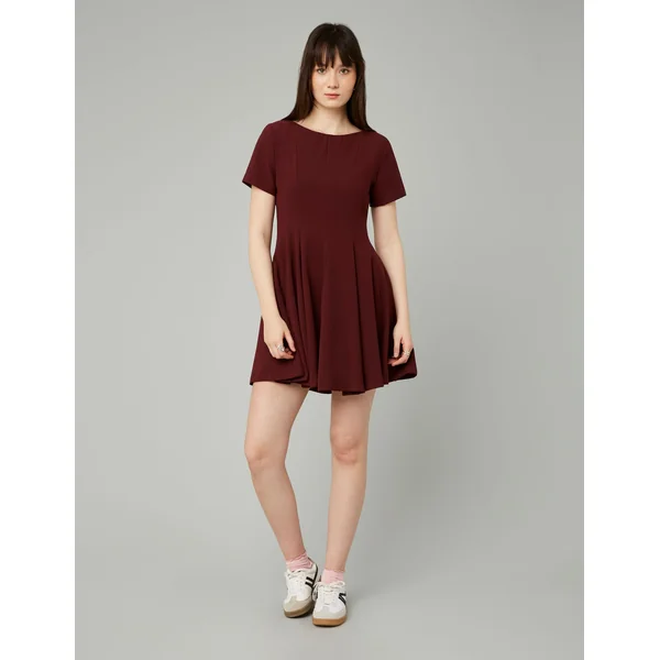 Robe courte patineuse en polyester recyclé Bordeaux