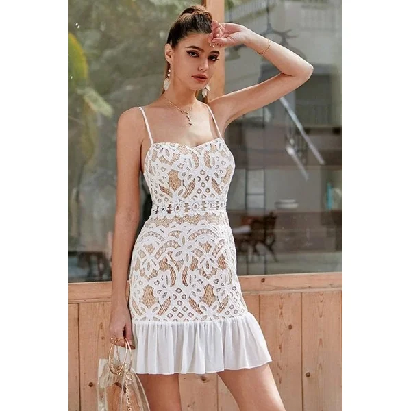 Robe Courte Vintage Blanche En Dentelle