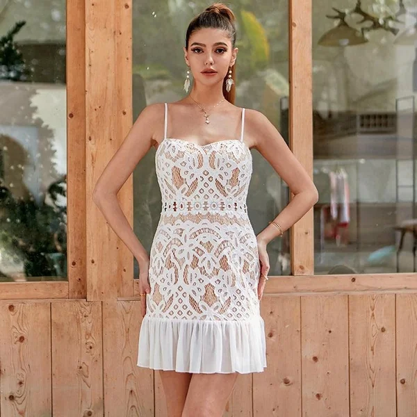 Robe Courte Vintage Blanche En Dentelle