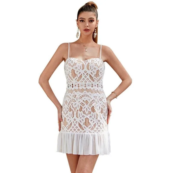 Robe Courte Vintage Blanche En Dentelle