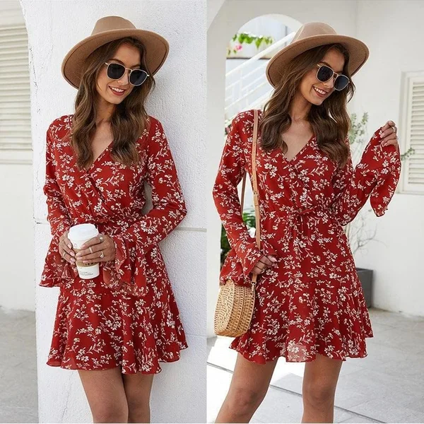Robe De Bohème À Fleurs Rouges