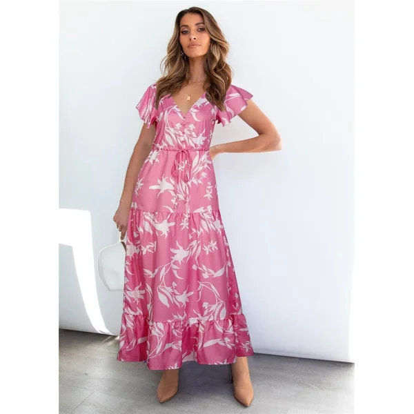 Robe De Bohème À Fleurs Rouges Et Blanches