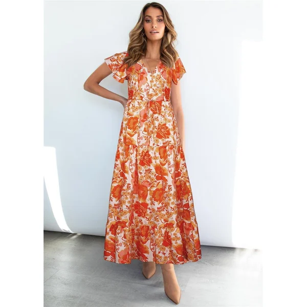 Robe De Bohème À Fleurs Rouges Et Blanches