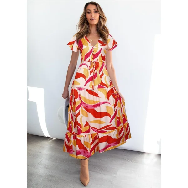 Robe De Bohème À Fleurs Rouges Et Blanches