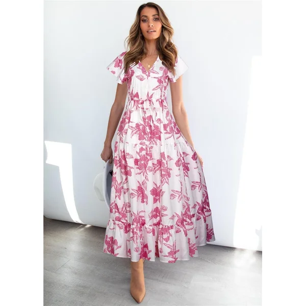Robe De Bohème À Fleurs Rouges Et Blanches