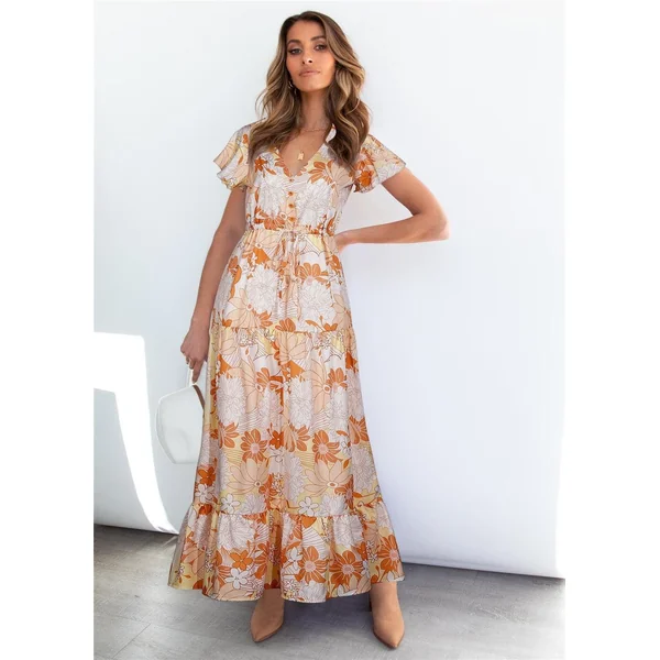 Robe De Bohème À Fleurs Rouges Et Blanches