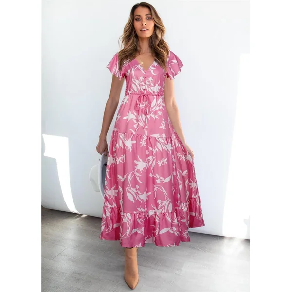 Robe De Bohème À Fleurs Rouges Et Blanches