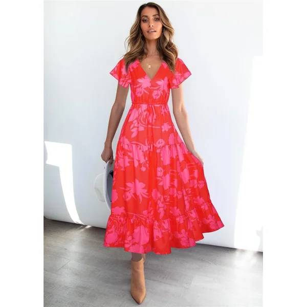 Robe De Bohème À Fleurs Rouges Et Blanches