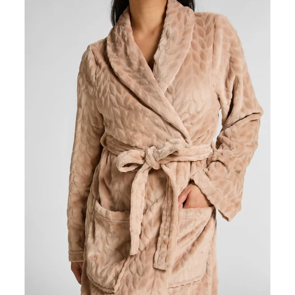 Robe de chambre courte en fleece - Beige