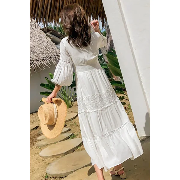 Robe de Mariage Bohème Blanche en Dentelle – Aliénor