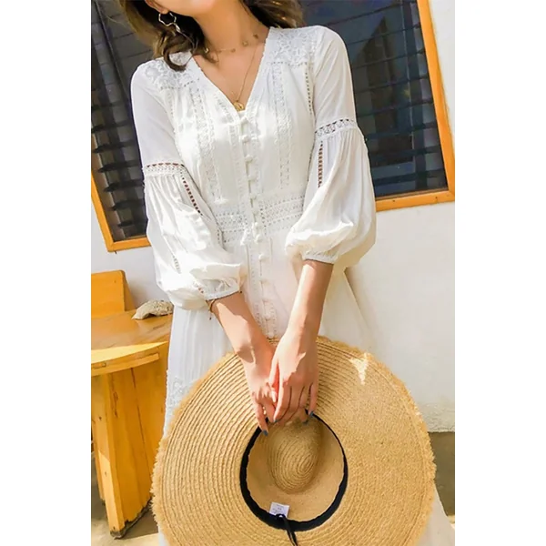Robe de Mariage Bohème Blanche en Dentelle – Aliénor