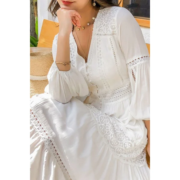 Robe de Mariage Bohème Blanche en Dentelle – Aliénor