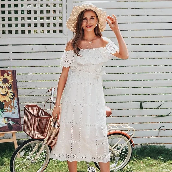 Robe En Coton À Volants Sur L’Épaule