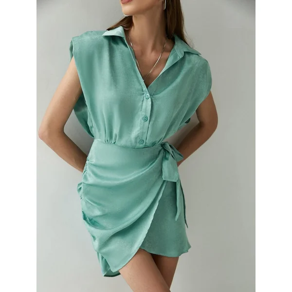 Robe En Satin À Manches Courtes