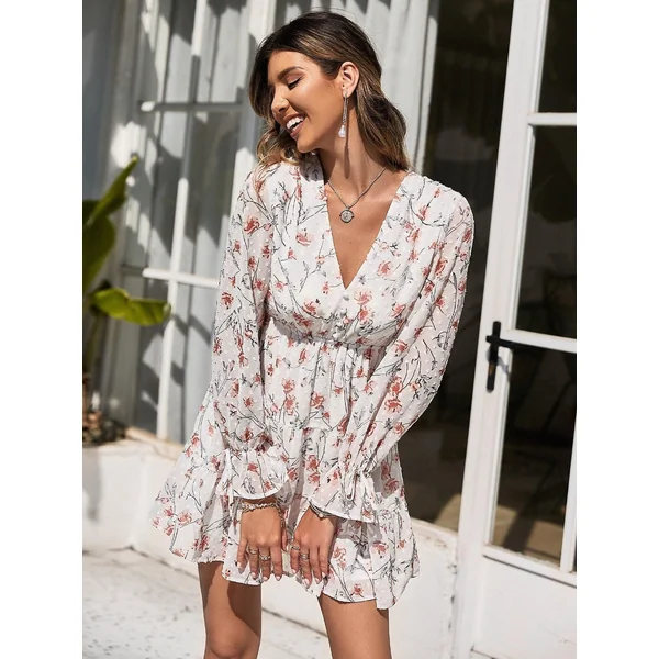 Robe Hippie À Fleurs Blanches
