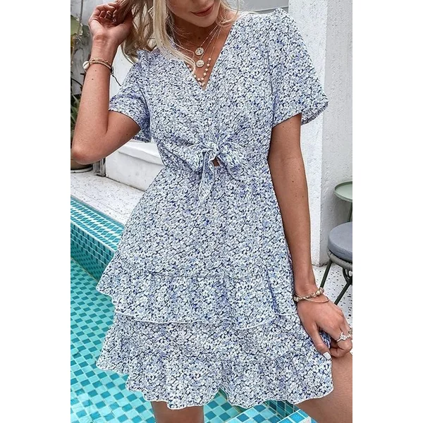 Robe Imprimée À Fleurs Bleu Hippie