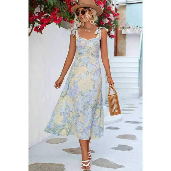 Robe Invité Mariage Champêtre Bleu Motif