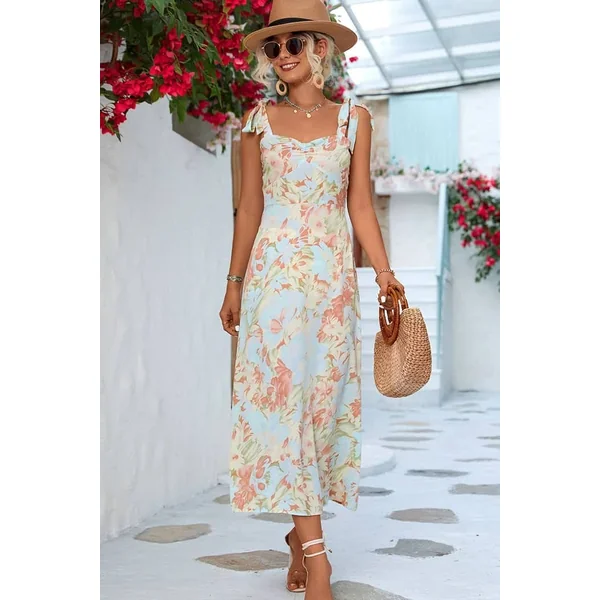 Robe Invité Mariage Champêtre Bleu Motif