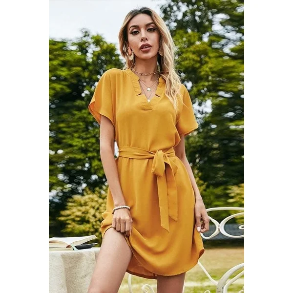 Robe Jaune Col V D’Été