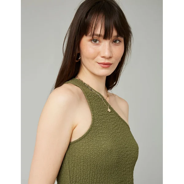 Robe longue asymétrique maille texturée Vert Kaki
