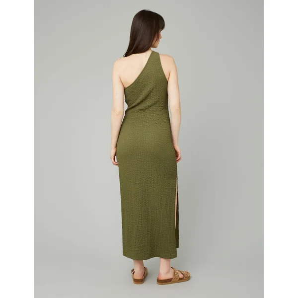 Robe longue asymétrique maille texturée Vert Kaki