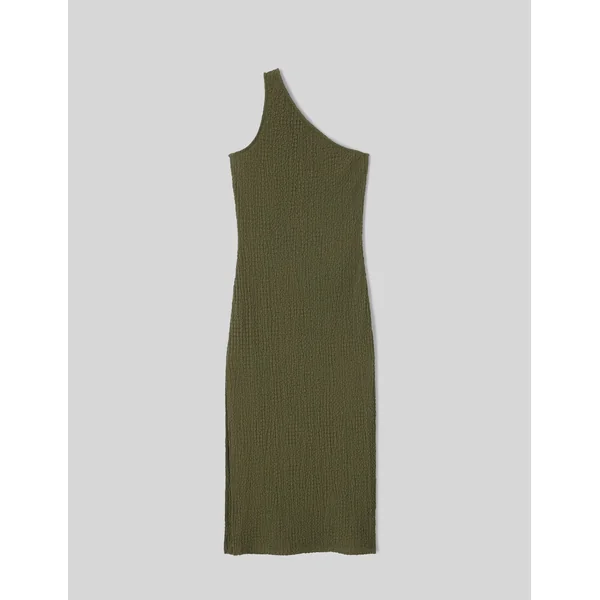 Robe longue asymétrique maille texturée Vert Kaki