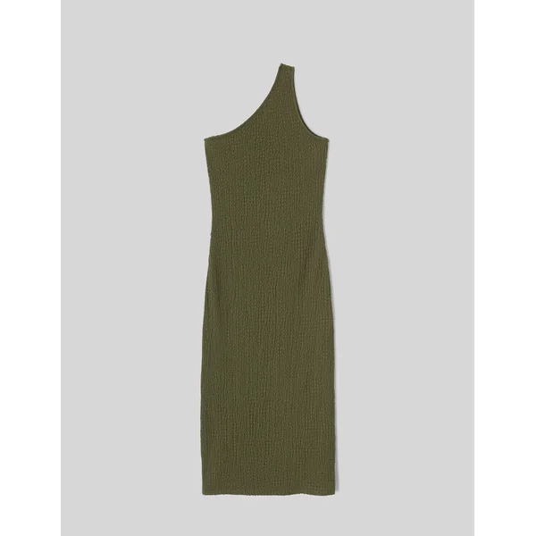 Robe longue asymétrique maille texturée Vert Kaki